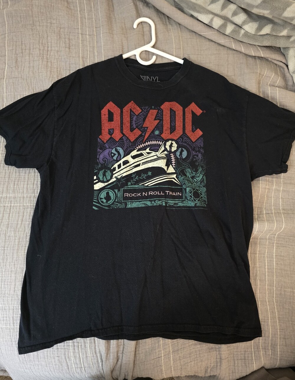 AC/DC Black Graphic 'Rock N Roll Train' Tee with Red Logo Large